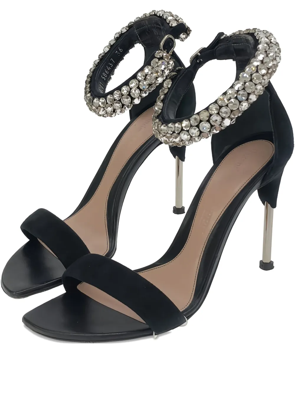 Pre-owned Alexander Mcqueen 2000s 10mm Embellished Leather Sandals In Black