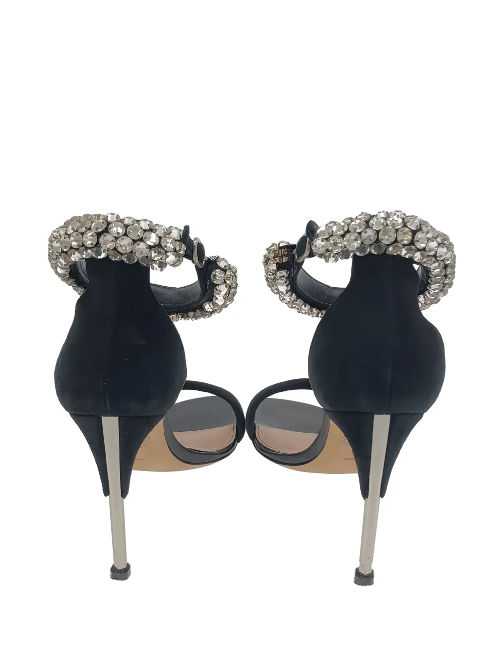 Pre-owned Alexander Mcqueen 2000s 10mm Embellished Leather Sandals In Black