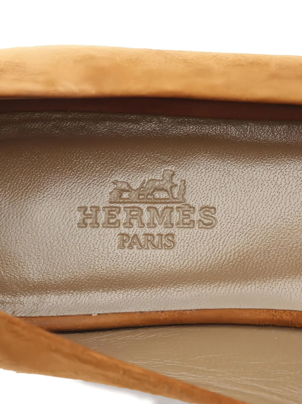 Pre-owned Hermes 2000s Bilbao Buckle Suede Ballet Flats In Brown
