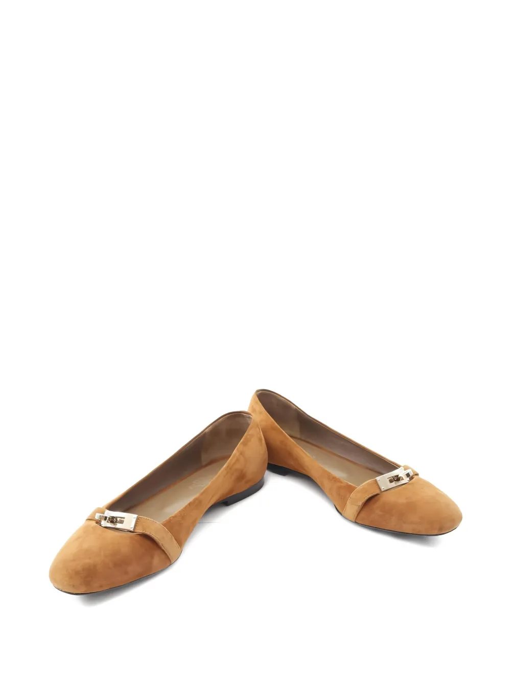 Pre-owned Hermes 2000s Bilbao Buckle Suede Ballet Flats In Brown