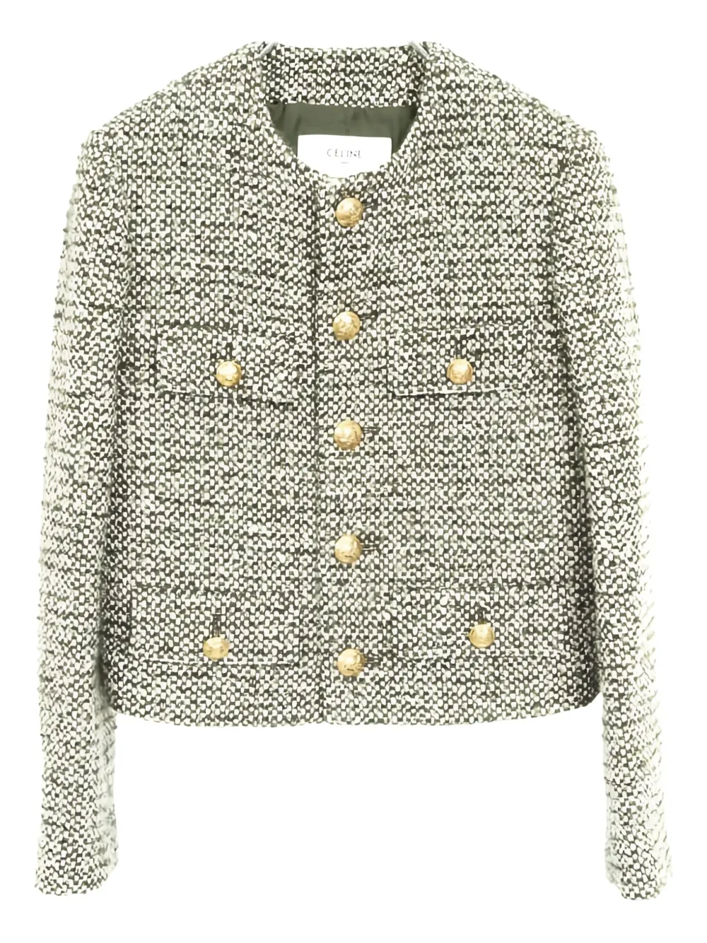 Pre-owned Celine 2010s Tweed Button Jacket In Green