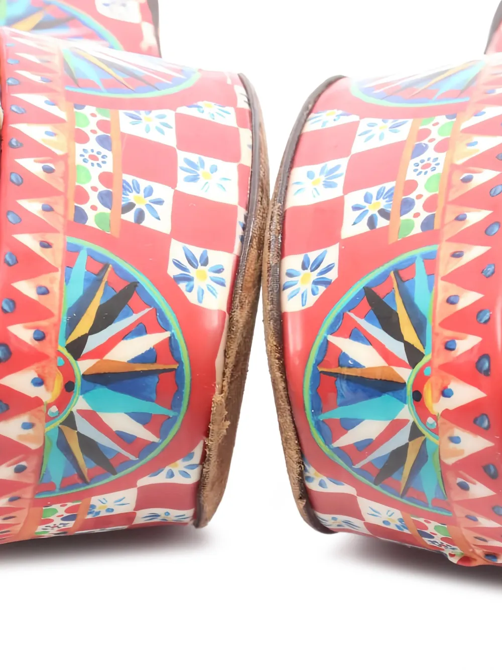 Pre-owned Dolce & Gabbana 2000s 90mm Platform Printed Sandals In Red