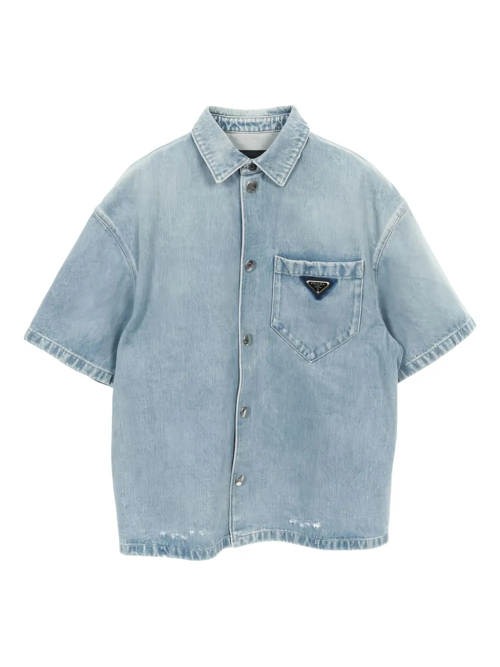 Prada Pre-Owned 2010s logo-plaque denim shirt | Blue | Image 1