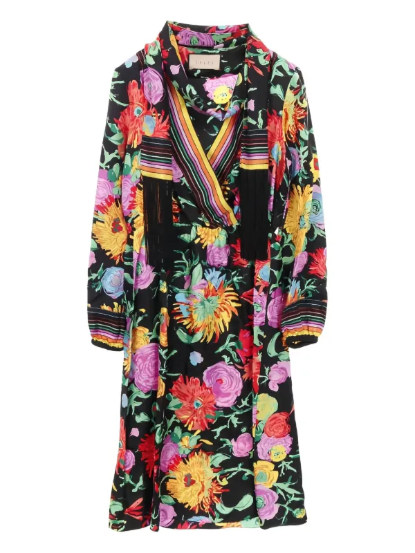 Gucci Pre-Owned x Ken Scott Floral Silk Dress | Black | FARFETCH