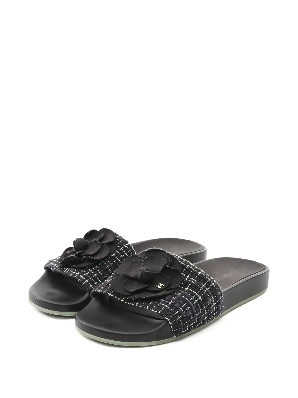CHANEL Pre-Owned 1986-1988 camellia tweed slides | Black | Image 1