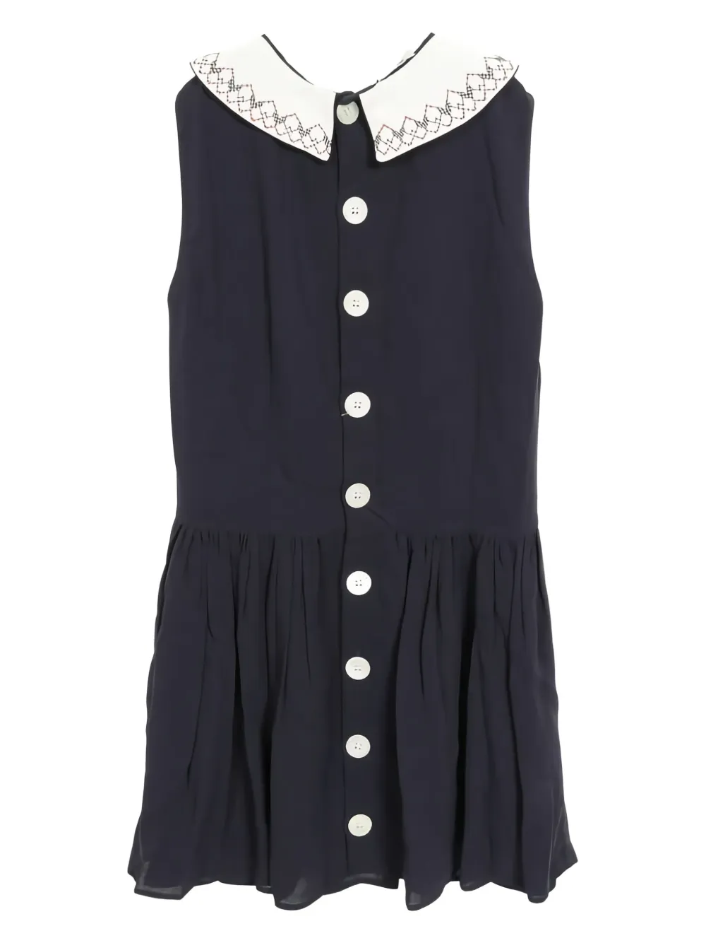Pre-owned Miu Miu 00s Embroidered-collar Dress In Blue