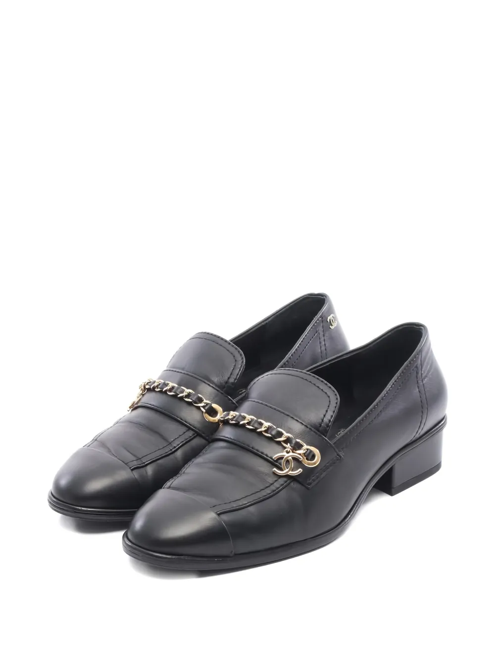 Pre-owned Chanel 1986-1988 30mm Coco Mark Loafers In Black