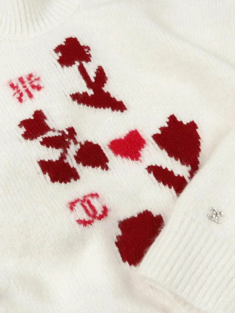 Pre-owned Chanel 1986-1988 Interlocking Cc Floral Sweater In White