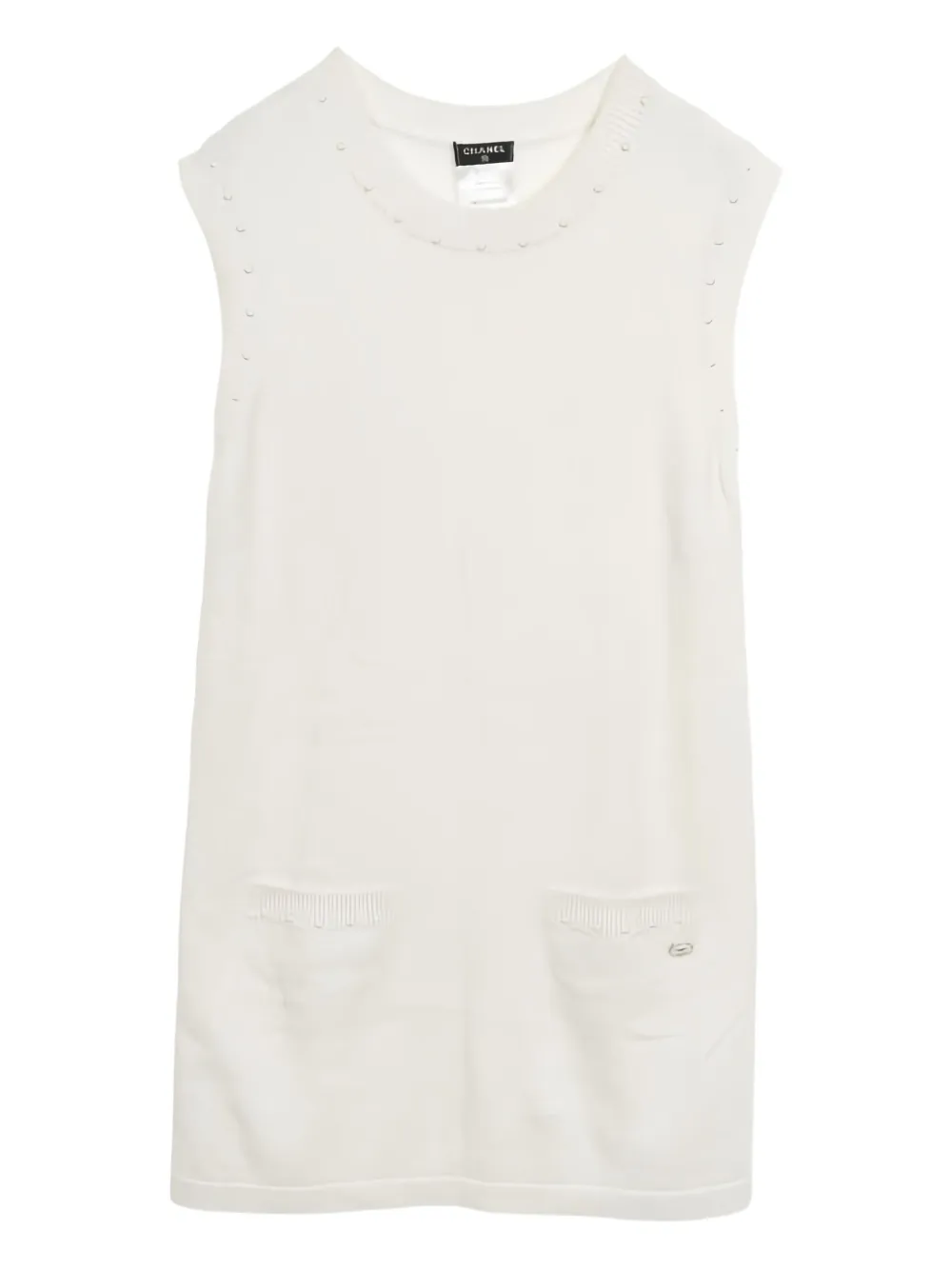CHANEL Pre-Owned 1986-1988 pearl-trim knitted mini dress | White | Image 1