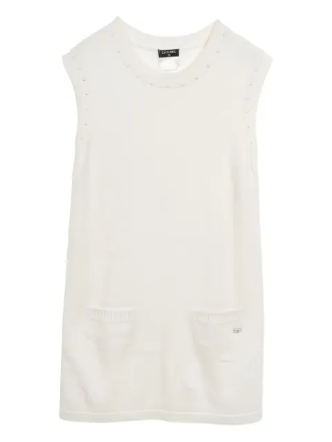 CHANEL Pre-Owned 1986-1988 pearl-trim knitted mini dress