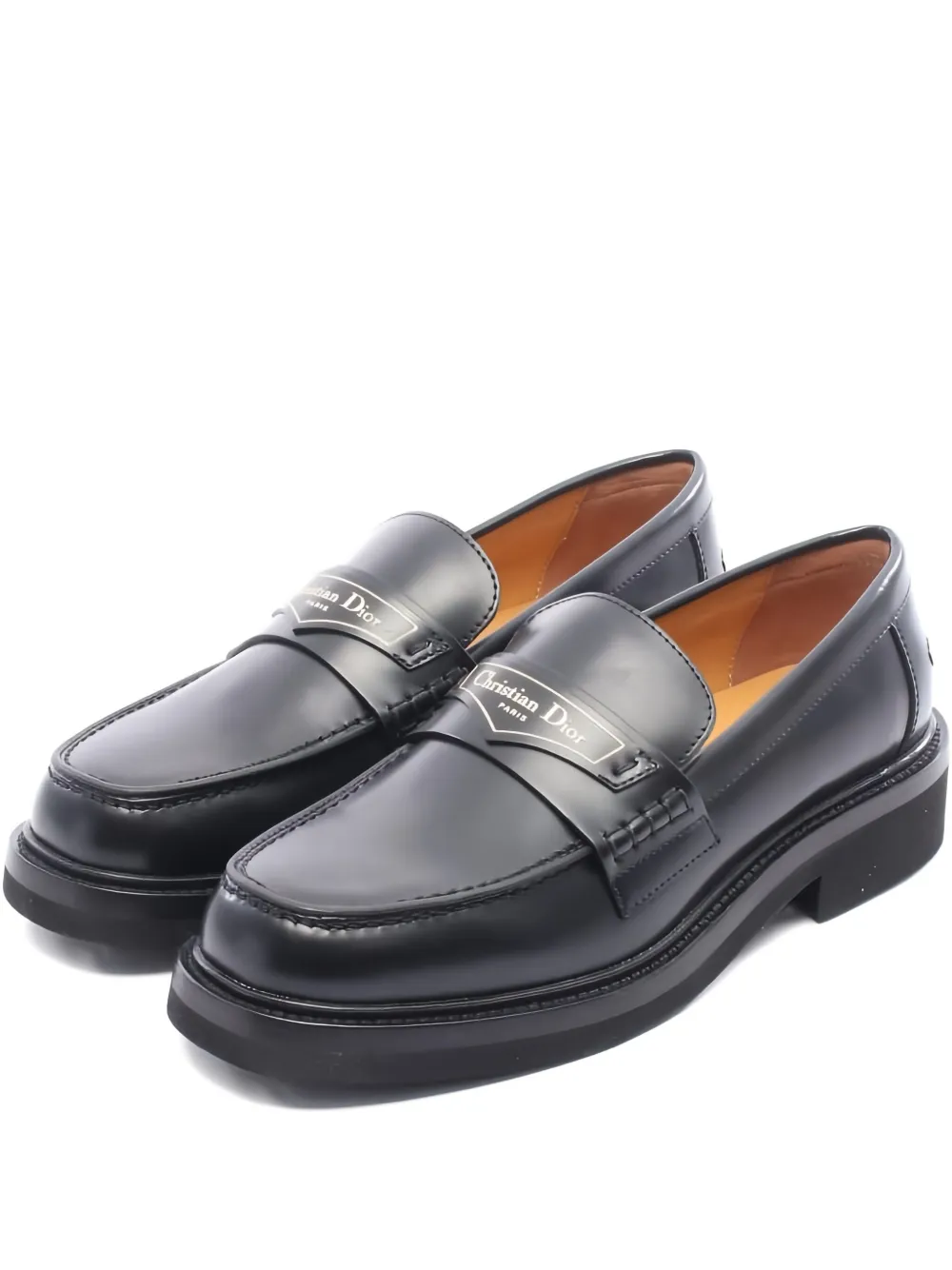 Pre-owned Dior 2010s Logo-plaque Leather Loafers In Black