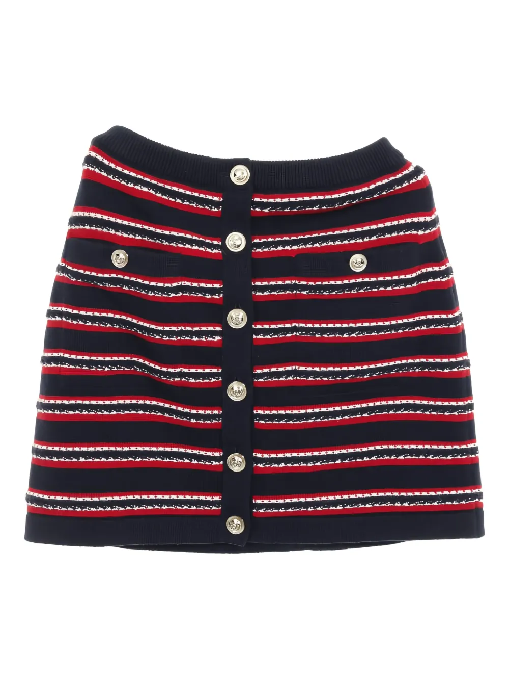 Pre-owned Chanel 1986-1988 Button Striped Mini Skirt In Blue