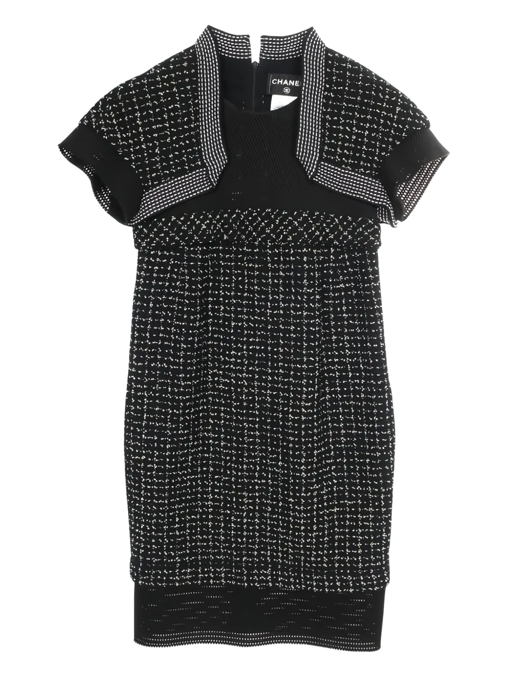 Pre-owned Chanel 1986-1988 Tweed Mesh-panel Mini Dress In Black