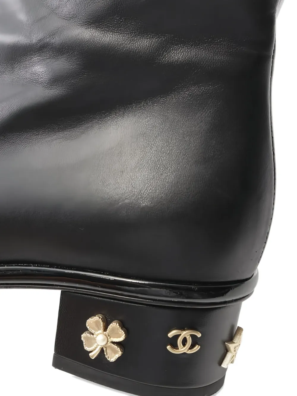 Pre-owned Chanel 2000 Camellia Coco Mark Short Boots In Black