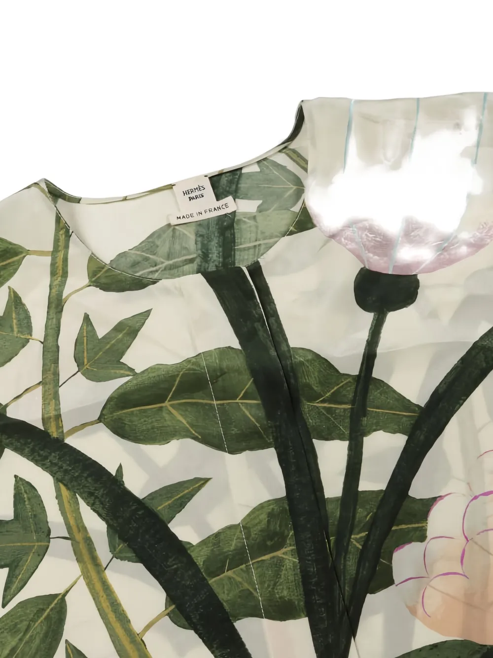 Pre-owned Hermes 2000 Botanical Collarless Blouse In Neutral