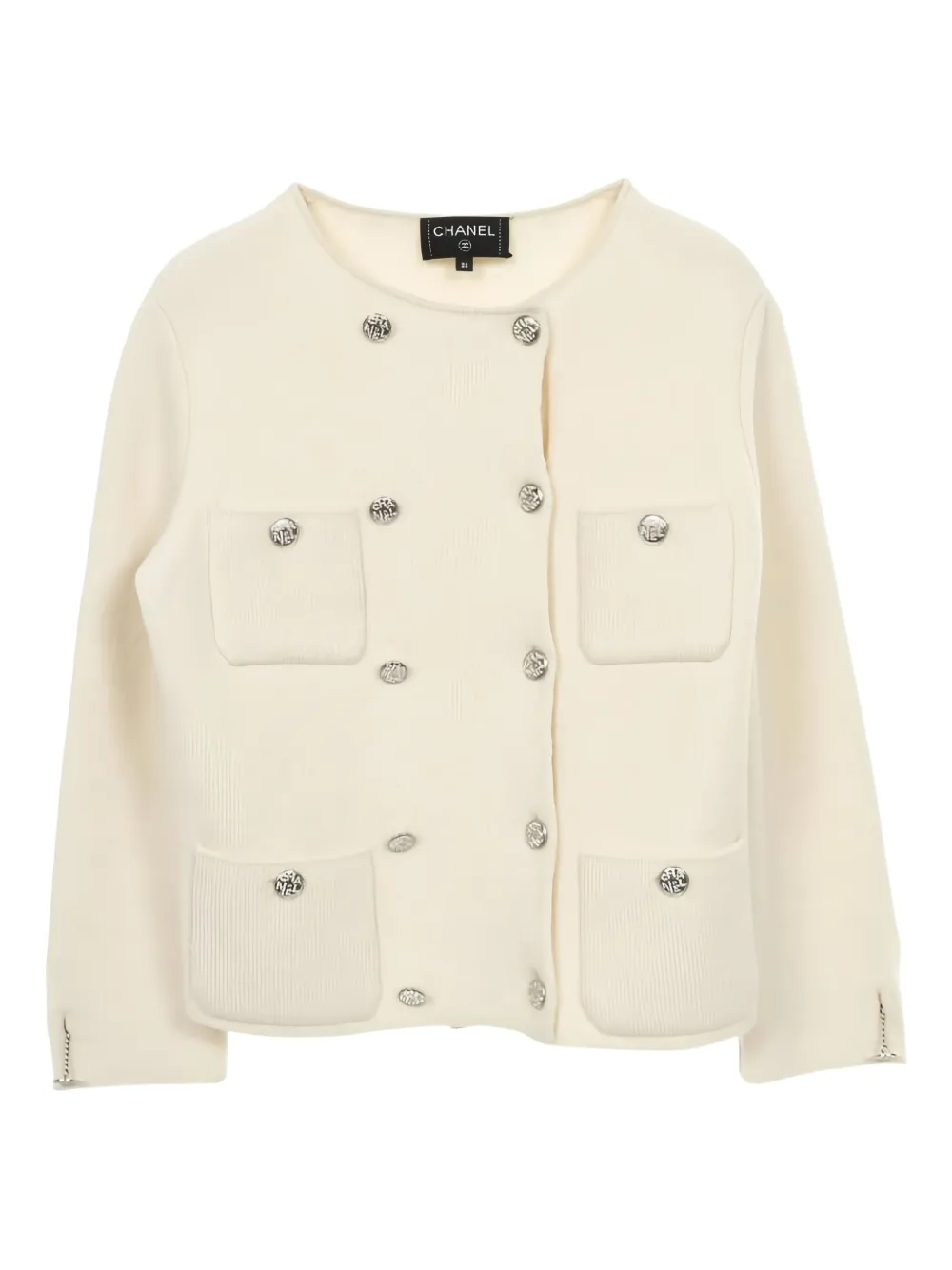 CHANEL Pre-Owned 1988 coco mark rhinestone button knitted jacket | Neutrals | Image 1