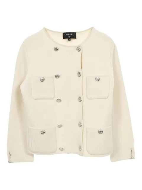CHANEL Pre-Owned 1988 coco mark rhinestone button knitted jacket