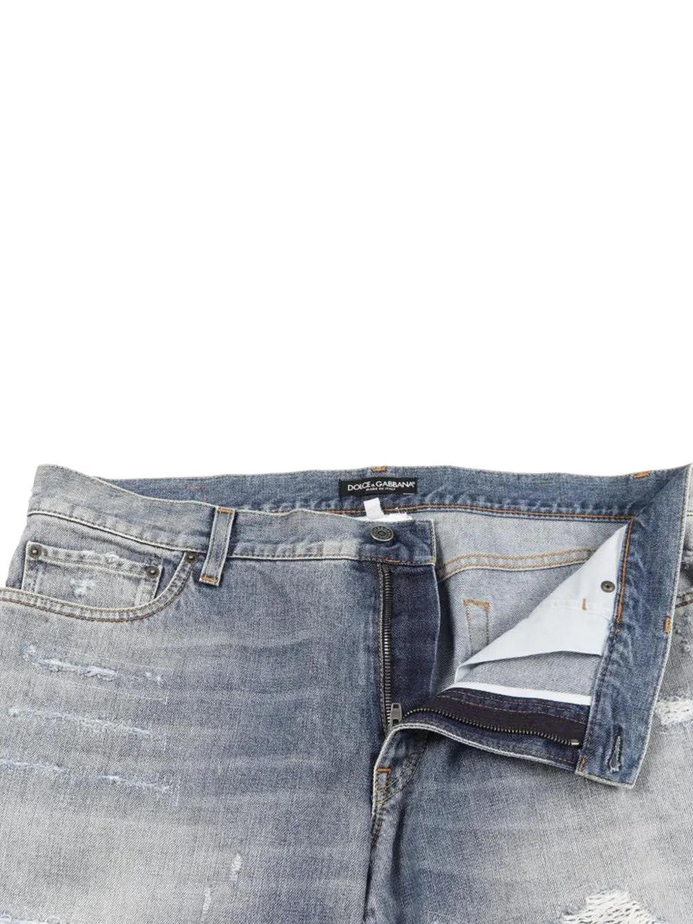 Pre-owned Dolce & Gabbana 2010 Distressed Leather Patch Trousers In Blue