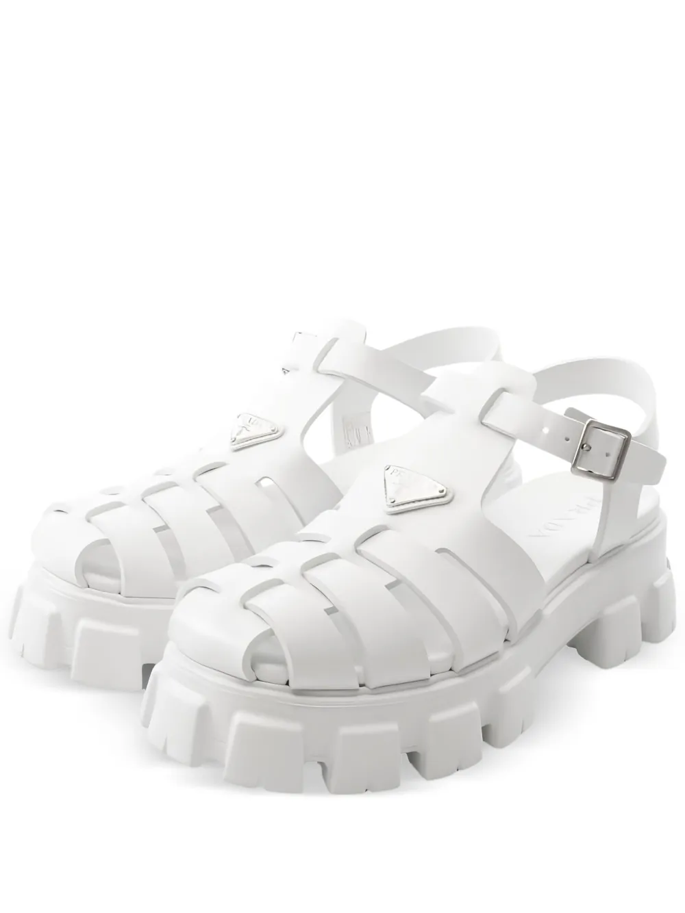 Prada Pre-Owned Monolith Buckle Leather Sandals | White | Image 1