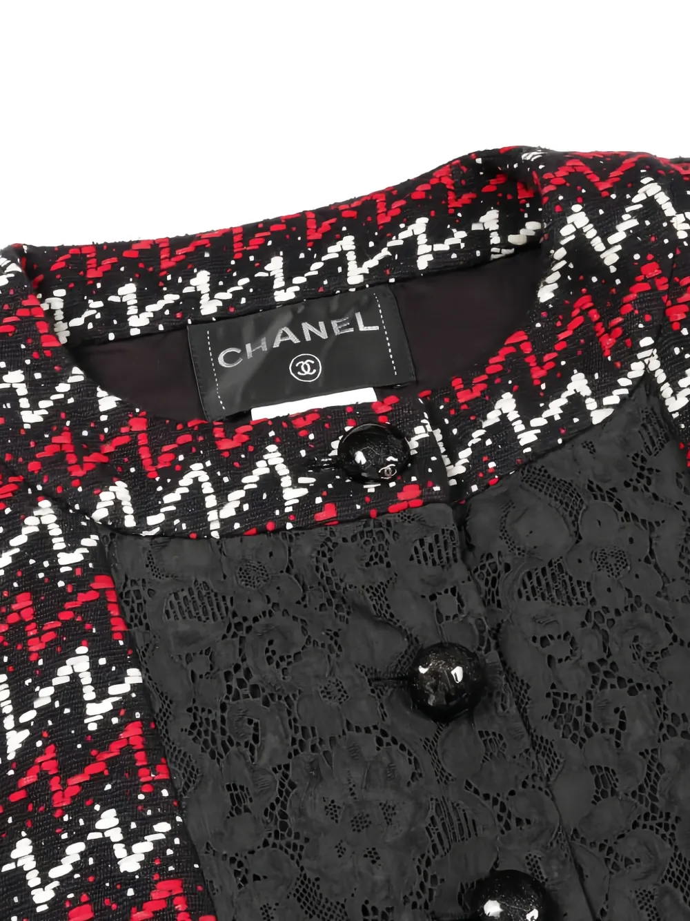 Pre-owned Chanel 1986-1988 Lace-panel Button Jacket In Black