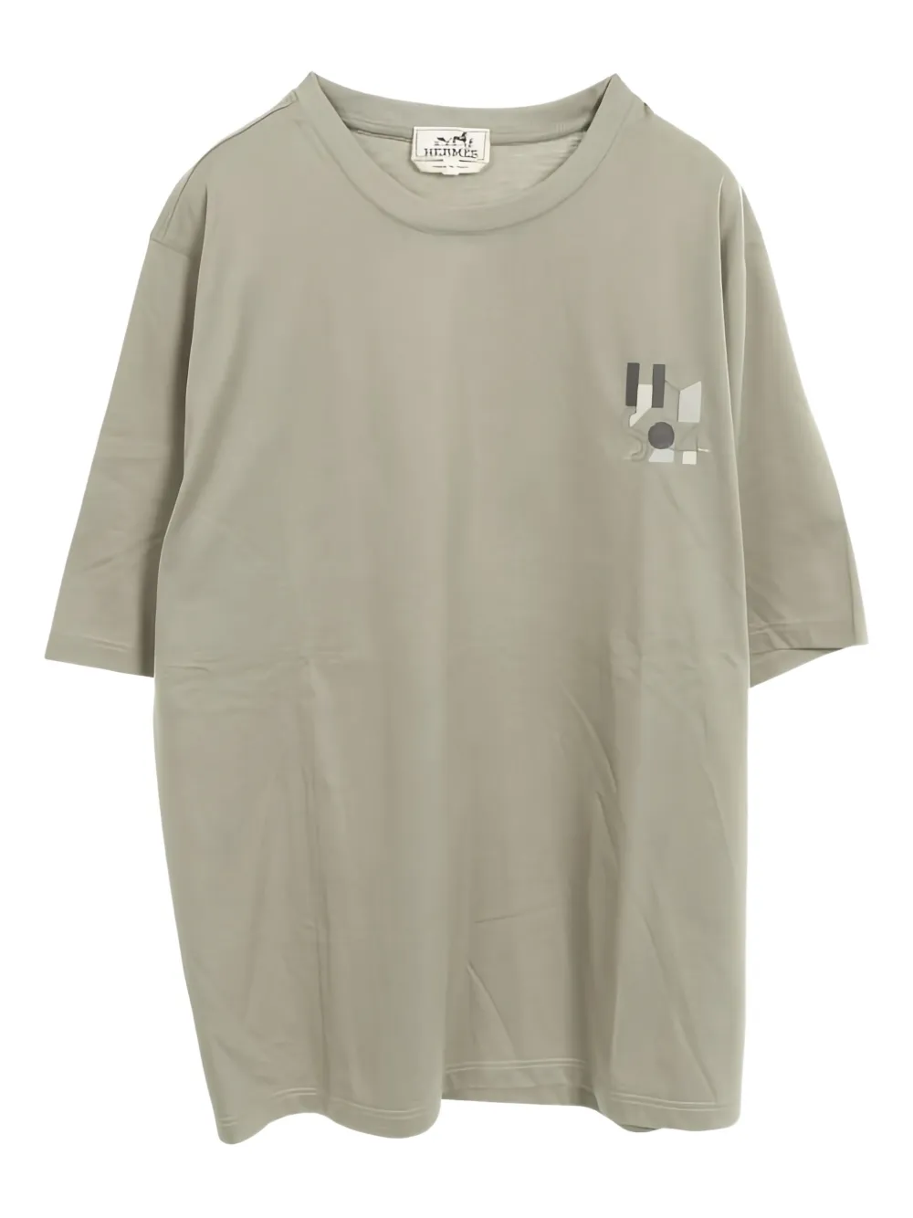 Hermès Pre-Owned leather-patch crew-neck t-shirt | Green | Image 1