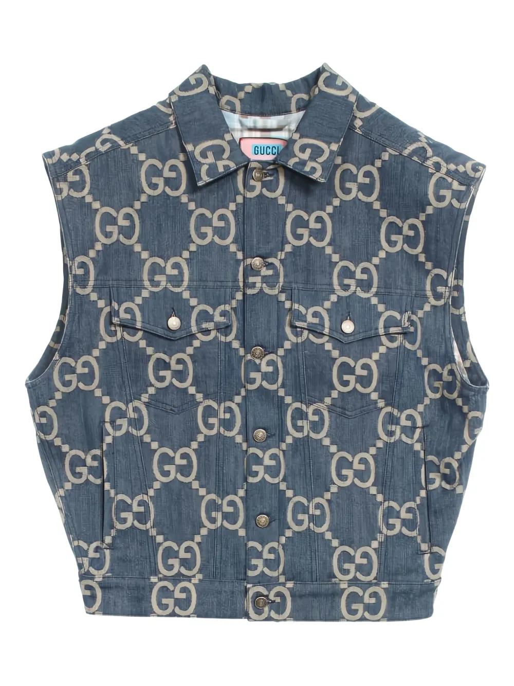 Pre-owned Gucci 2010s Jumbo Gg Denim Gilet In Blue