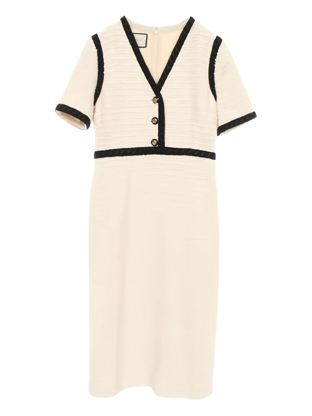 Pre-owned Gucci 2010s Interlocking G Buttons Tweed Midi Dress In Neutral