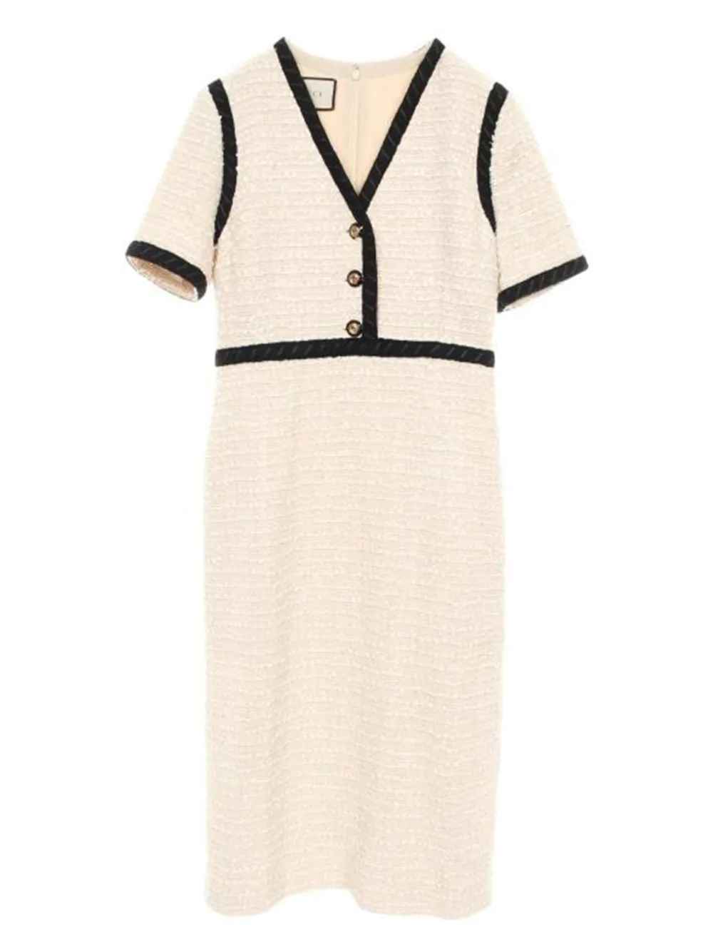 Gucci Pre-Owned 2010s Interlocking G buttons tweed midi dress | Neutrals | Image 1