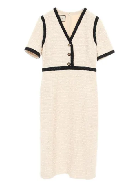 Gucci Pre-Owned 2010s Interlocking G buttons tweed midi dress