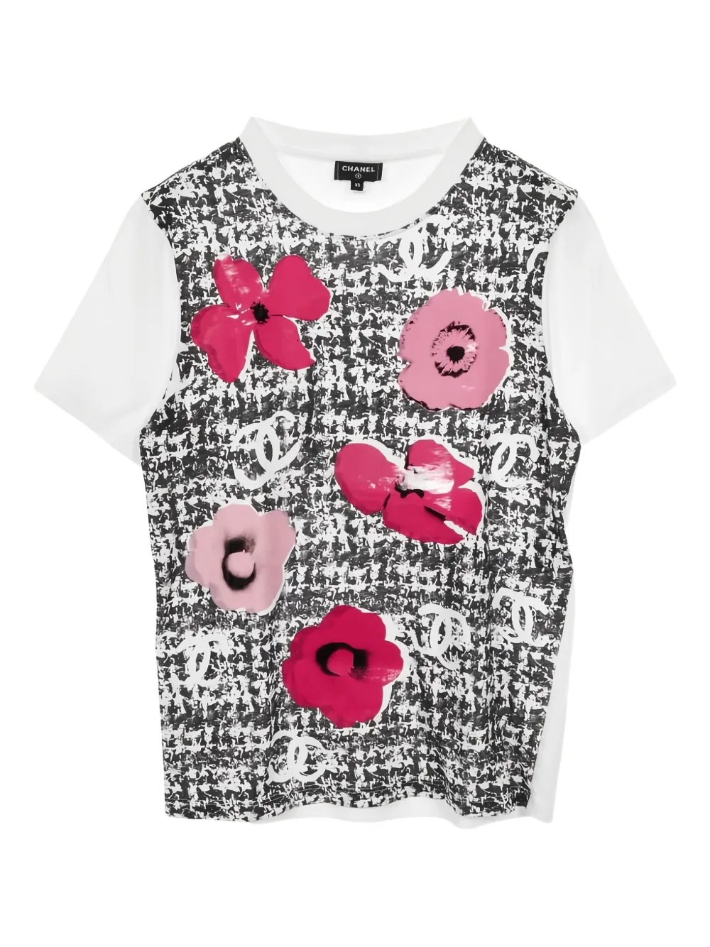CHANEL Pre-Owned 1986-1988 Camellia tweed-print T-shirt | White | Image 1