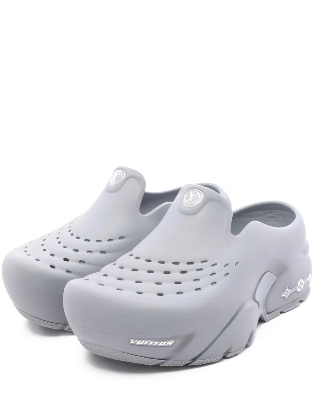 Louis Vuitton Pre-Owned 2000s LV Shark Line perforated clogs | Grey | Image 1