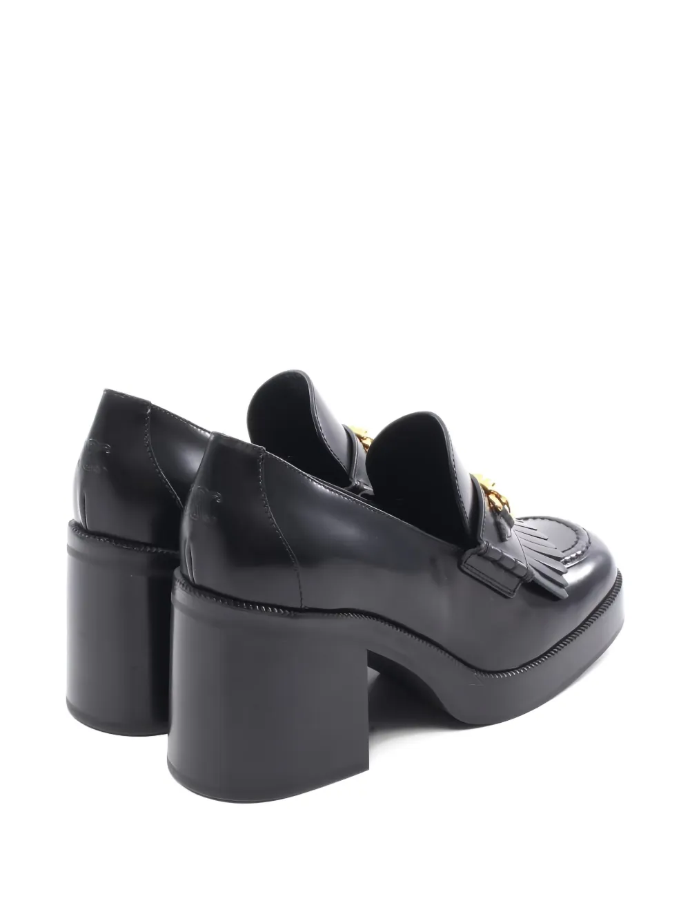 Pre-owned Celine 2020s 90mm Triomphe Fringe Leather Pumps In Black