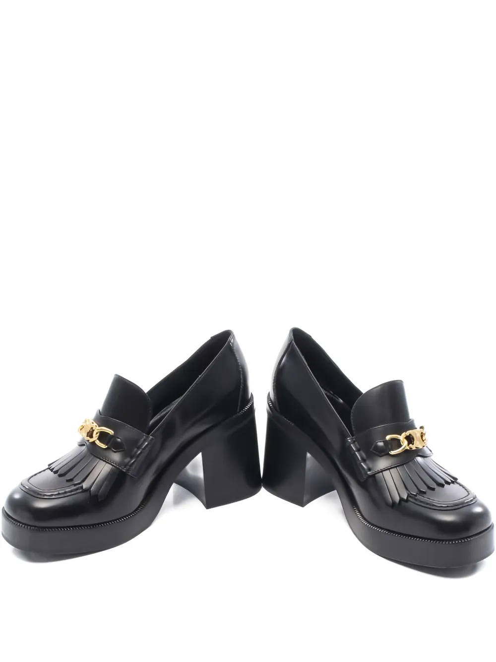 Pre-owned Celine 2020s 90mm Triomphe Fringe Leather Pumps In Black