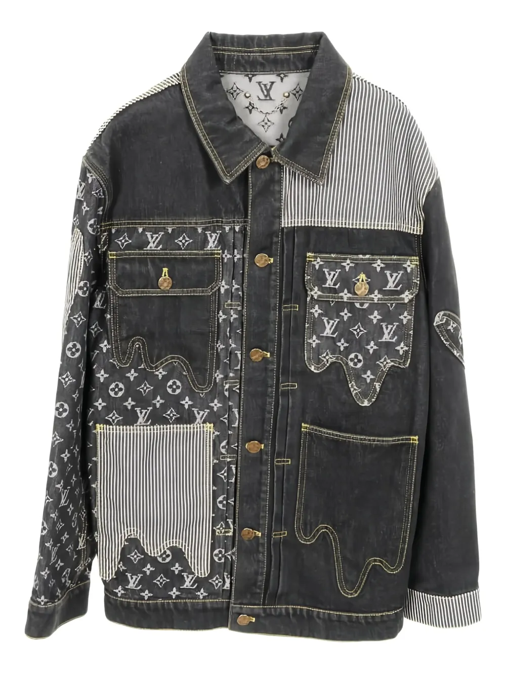 Louis Vuitton Pre-Owned 2010s x Nigo monogram striped denim jacket - Louis Vuitton Pre-Owned 2010s x Nigo monogram striped denim jacket -