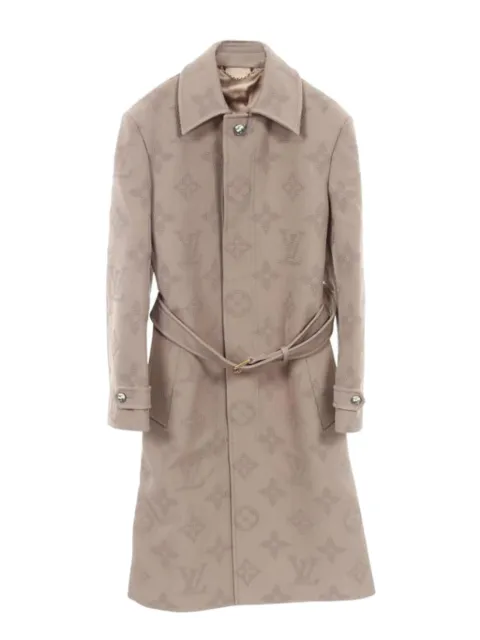 Louis Vuitton Pre-Owned Monogram Embroidery Belted Raincoat
