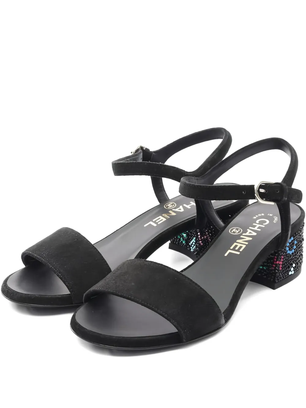 CHANEL Pre-Owned 1986-1988 rhinestone logo heel sandals | Black | Image 1