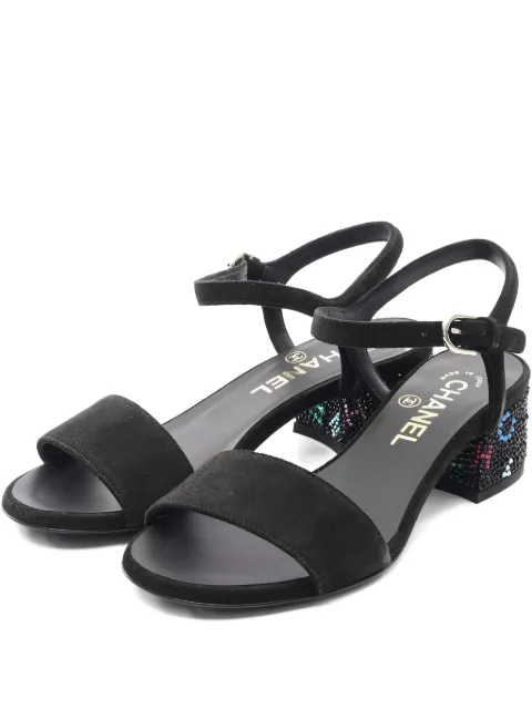 CHANEL Pre-Owned 1986-1988 rhinestone logo heel sandals