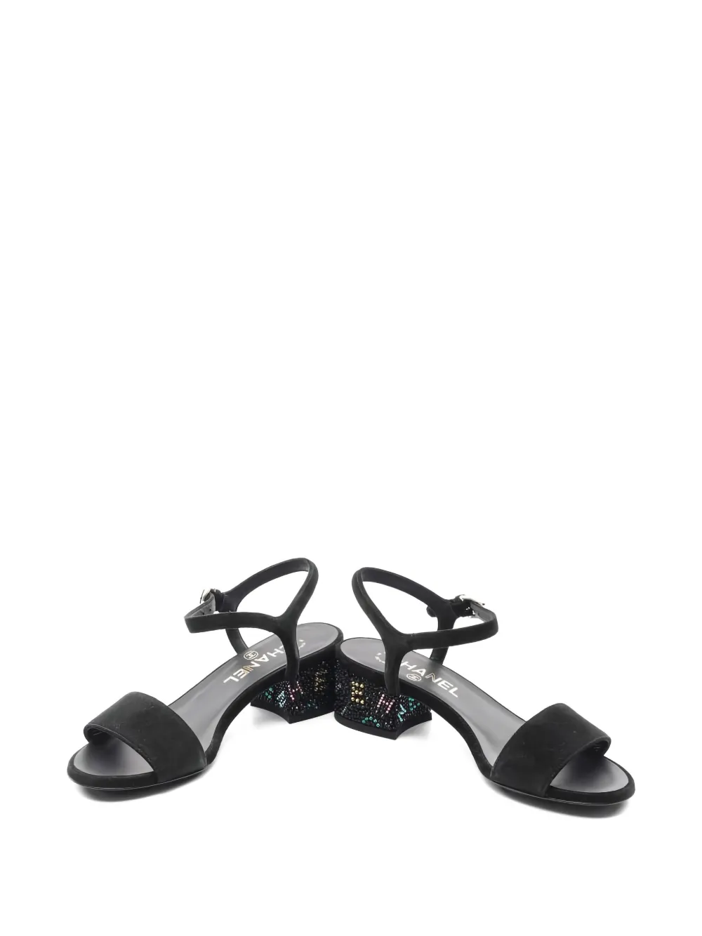 CHANEL Pre-Owned 1986-1988 rhinestone logo heel sandals - Zwart