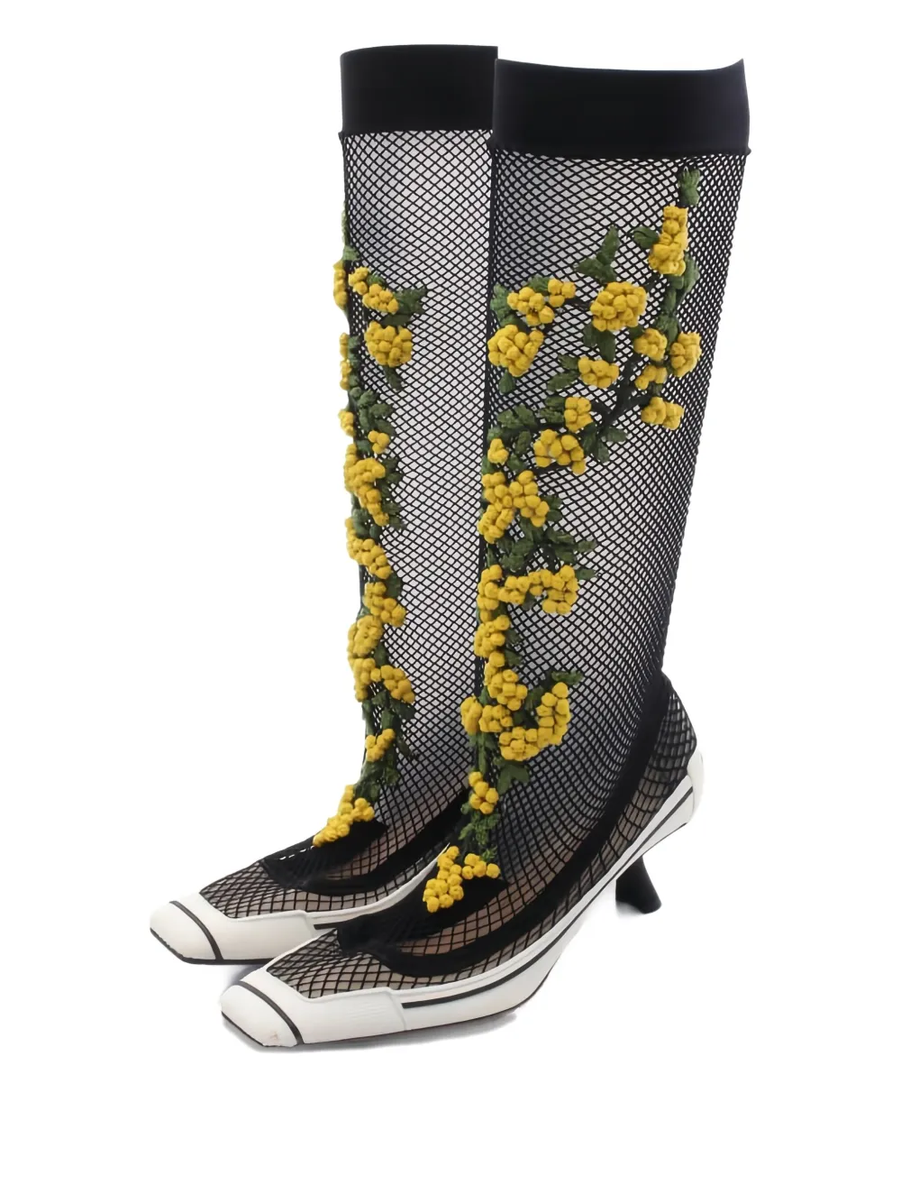 Christian Dior Pre-Owned 2010s embroidery mesh boots - Zwart