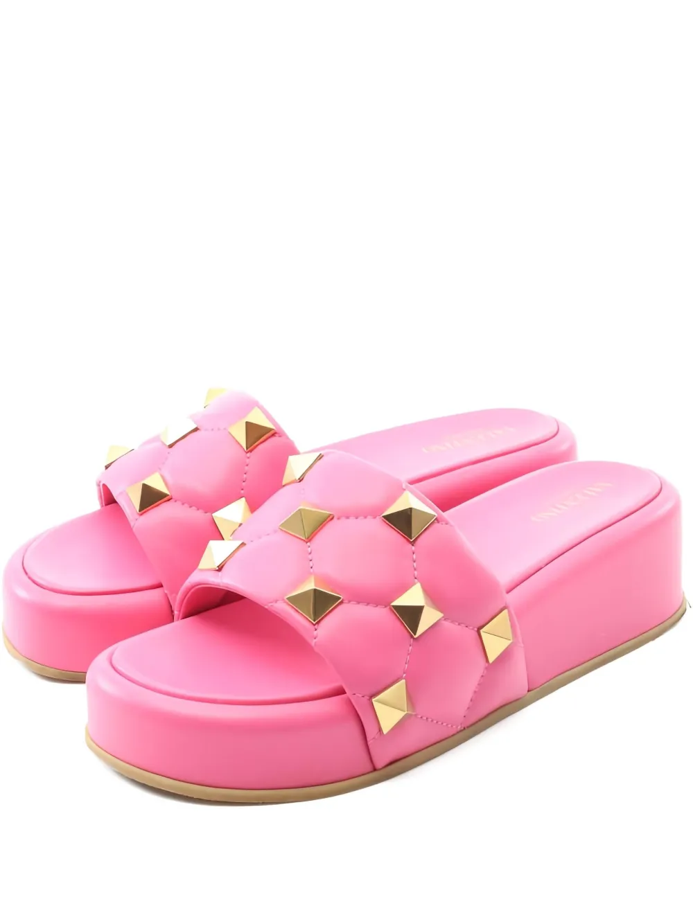 Pre-owned Valentino Garavani Studded Slide Sandals In Pink