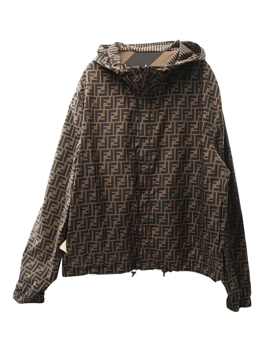 Pre-owned Fendi Zucca-print Reversible Hooded Jacket In Brown