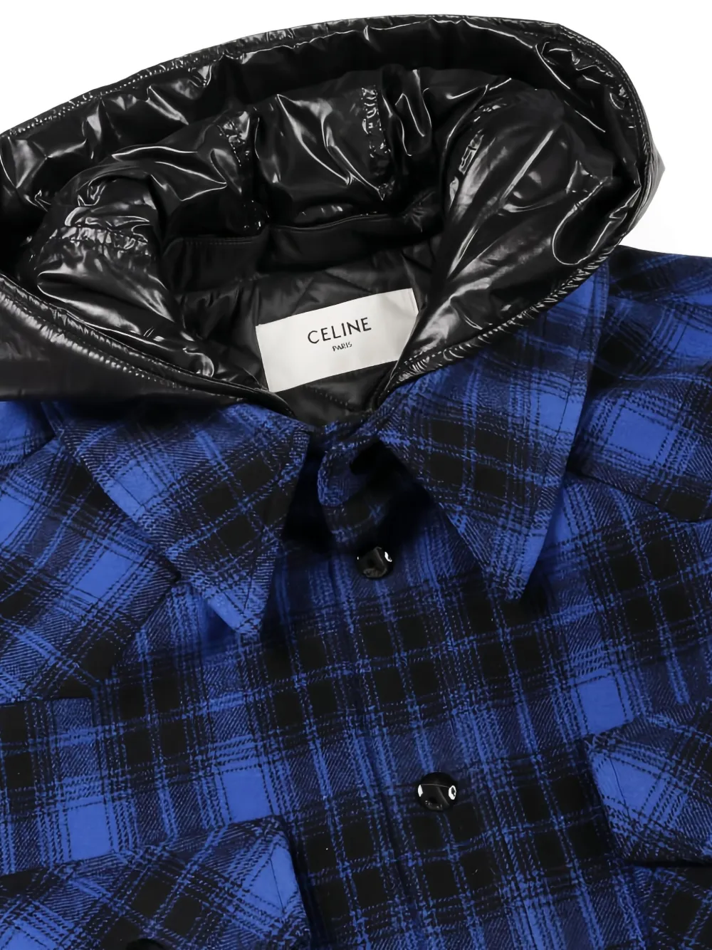 Celine Pre-Owned Checked Hooded Shirt Jacket | Blue | FARFETCH GE