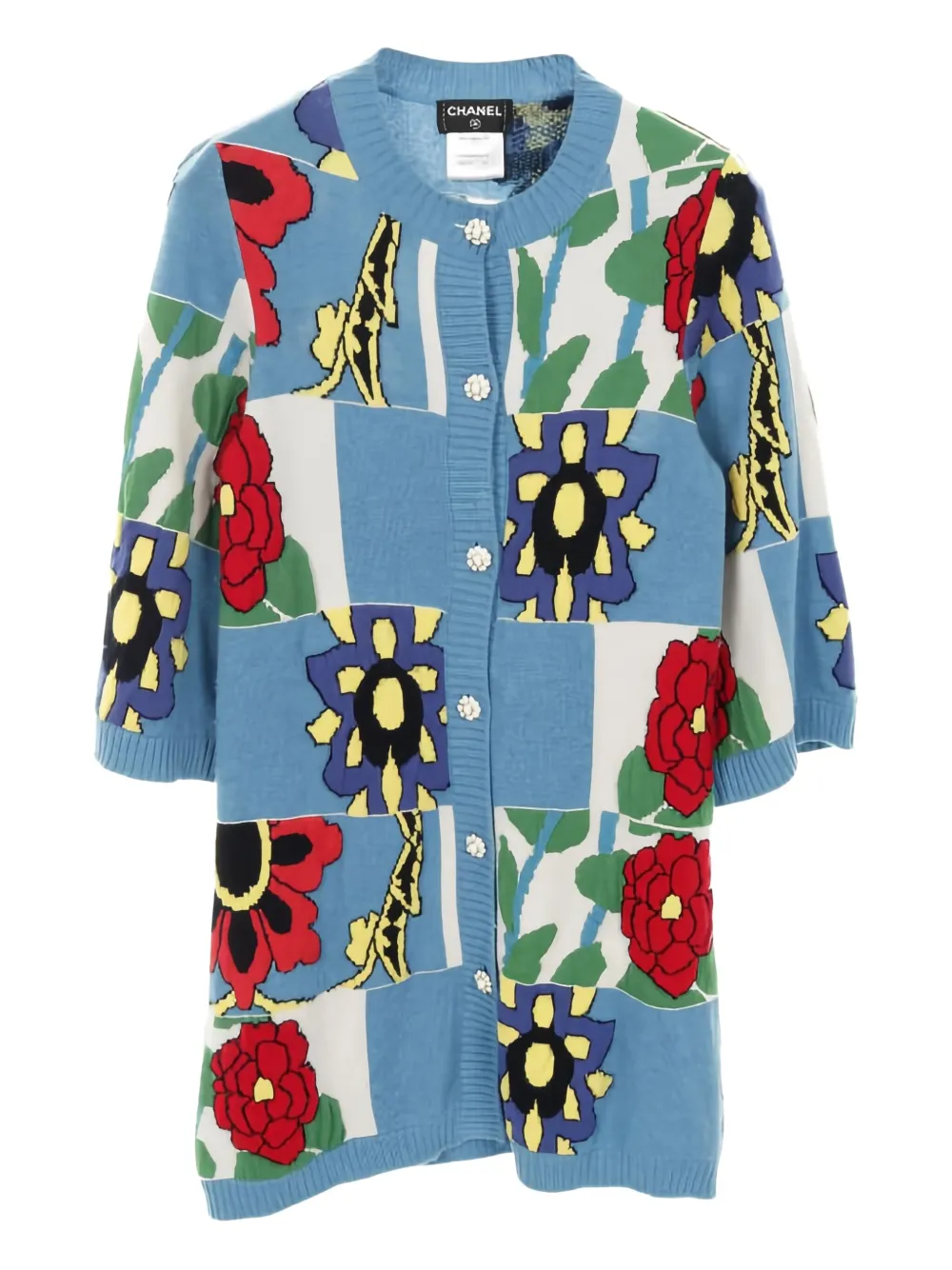CHANEL Pre-Owned floral-button cardi-coat - Blu