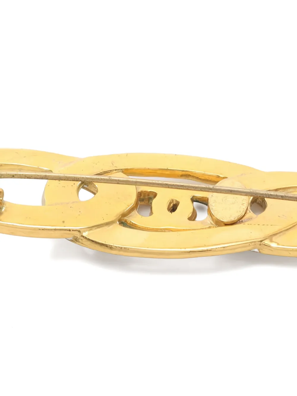 Pre-owned Chanel 1986-1988 Coco Mark Chain-motif Brooch In Gold