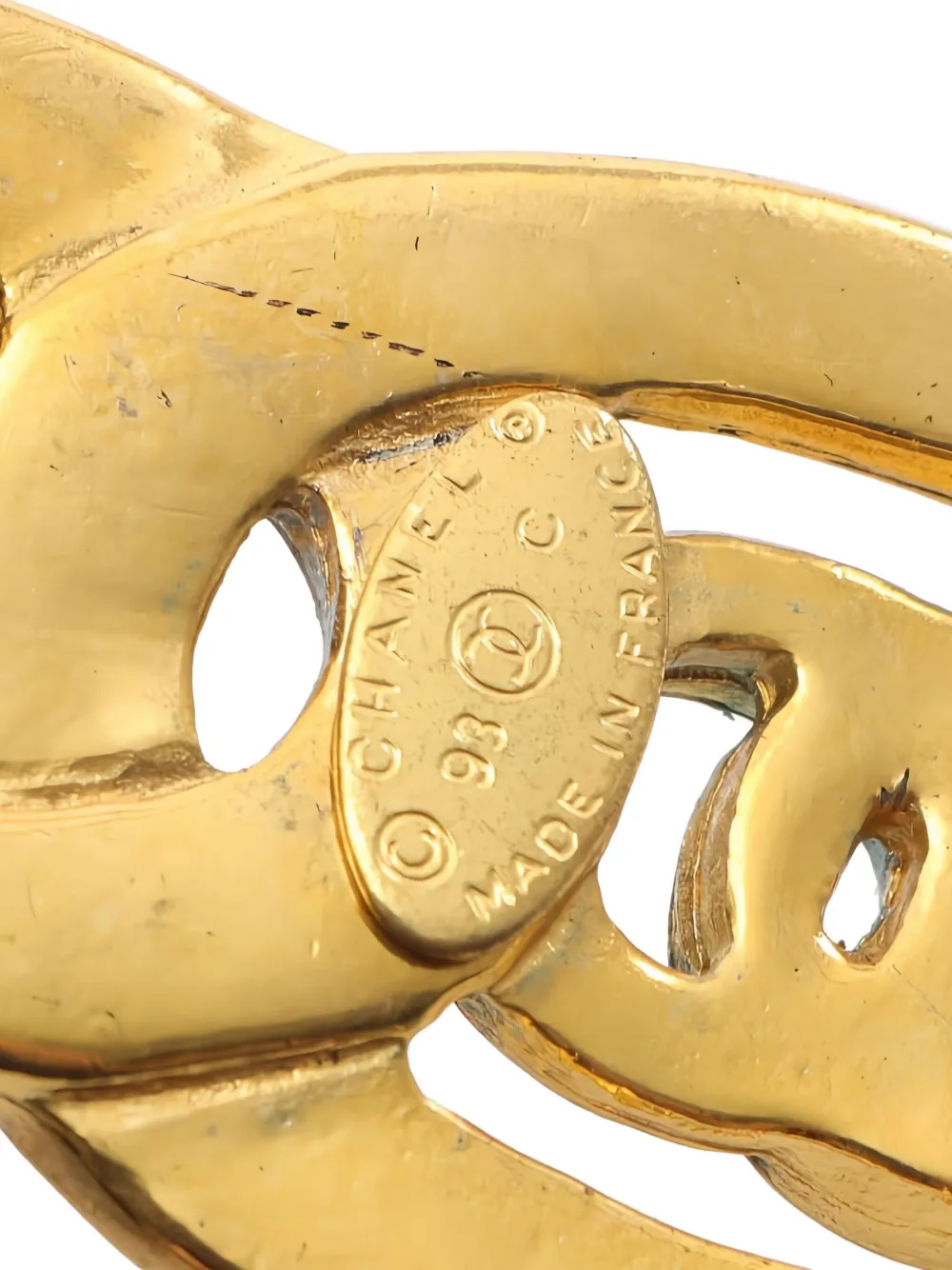 Pre-owned Chanel 1986-1988 Coco Mark Chain-motif Brooch In Gold