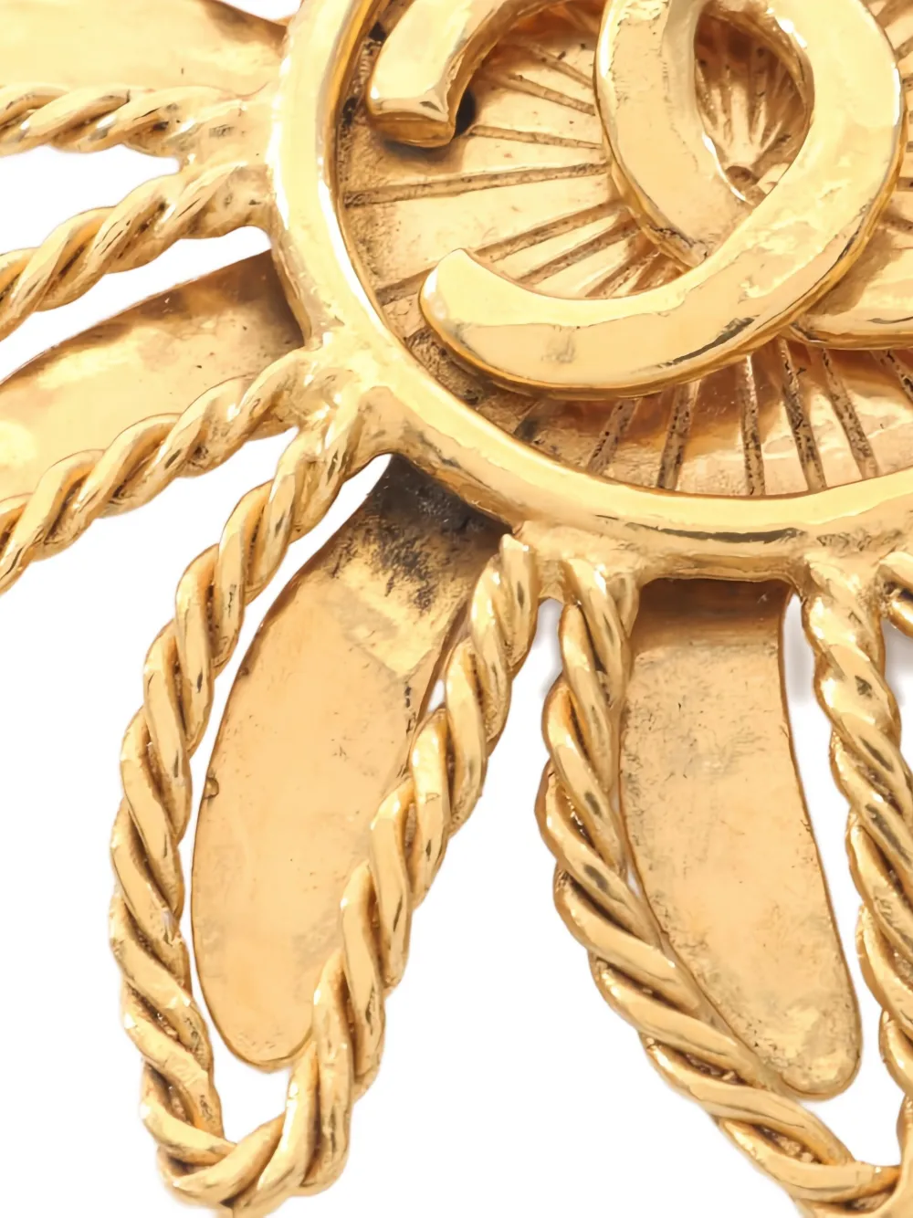 Pre-owned Chanel 1986-1988 Coco Mark Sun-motif Brooch In Gold