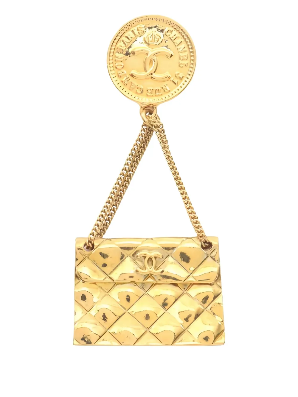 CHANEL Pre-Owned 1986-1988 Coco Mark bag-motif brooch - ゴールドトーン CHANEL Pre-Owned 1986-1988 Coco Mark bag-motif brooch - ゴールドトーン