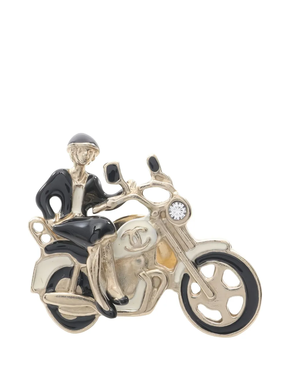 CHANEL Pre-Owned 1986-1988 Motorcycle Coco brooch - ゴールドトーン CHANEL Pre-Owned 1986-1988 Motorcycle Coco brooch - ゴールドトーン