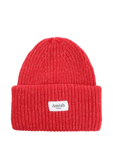 AMISH ribbed logo-patch beanie