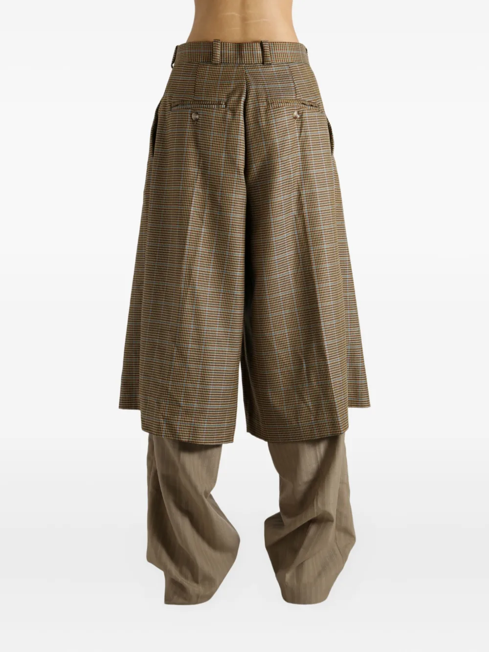 Late For Work Houndstooth Pleated Trousers In Brown